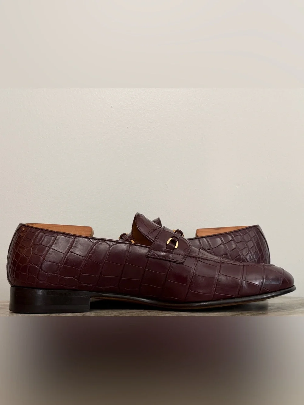 GUCCI GG Alligator Bordeaux Loafers Burgundy 9 / 9.5 US Crocodile Maroon 42.5